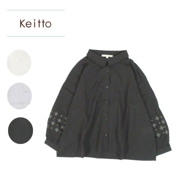 keitto ケイット 幾何学クロスステッチ刺しゅう８分袖シャツ
