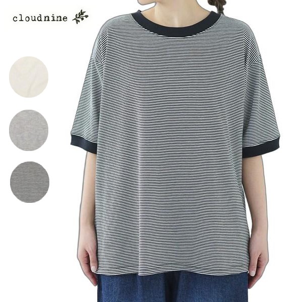 cloud nine クラウドナイン 襟ぐり袖口配色ハーフ袖ｔシャツ