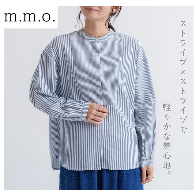 m.m.o 柄切り替えストライプシャツブラウス