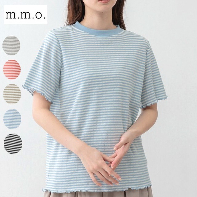 m.m.o クールネック半袖ボーダーTシャツ