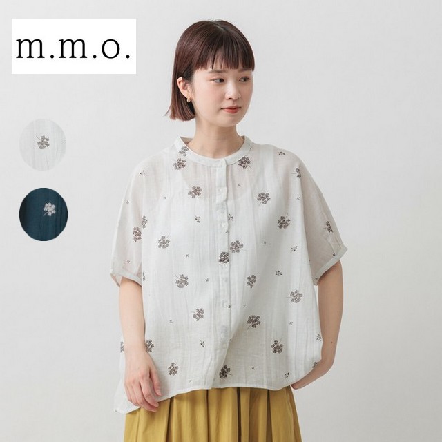 m.m.o 綿麻リーフプリントブラウス