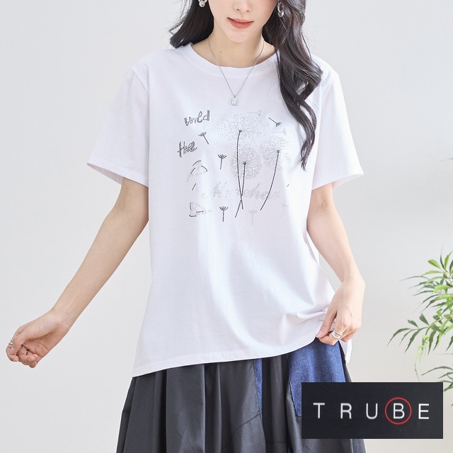 trube ラインストーンタンポポアートTシャツ