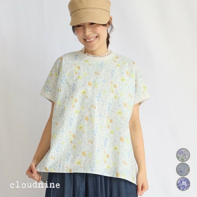 cloud nine クラウドナイン 布帛花柄プリント＋天竺無地コンビフレンチ袖ブラウス その4