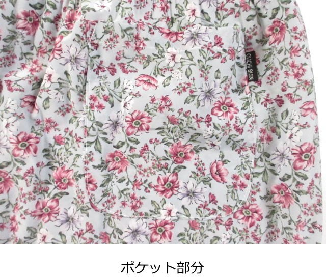 プリーツ加工コシボチリメン花柄プリント後ろボタン開きエプロン その8