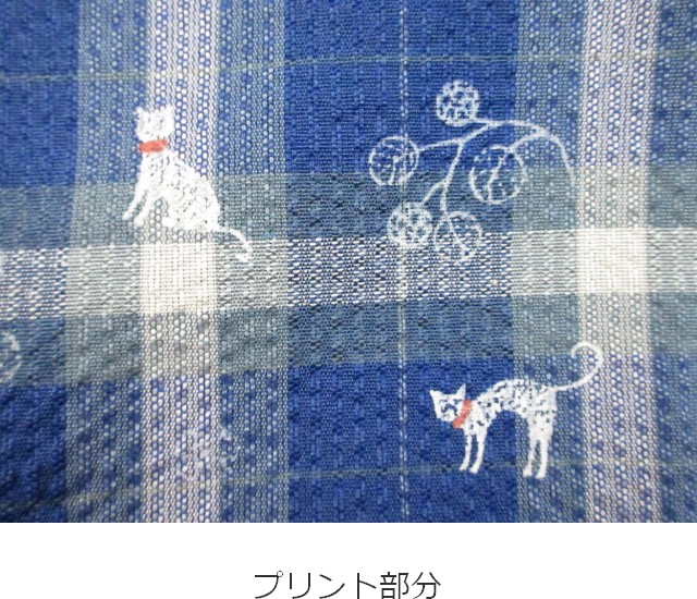 チェック柄ネコプリント後ろ紐しじらエプロン その7
