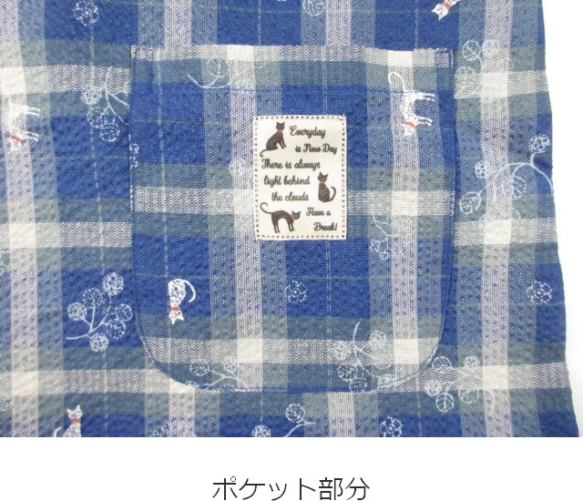 チェック柄ネコプリント後ろ紐しじらエプロン その9