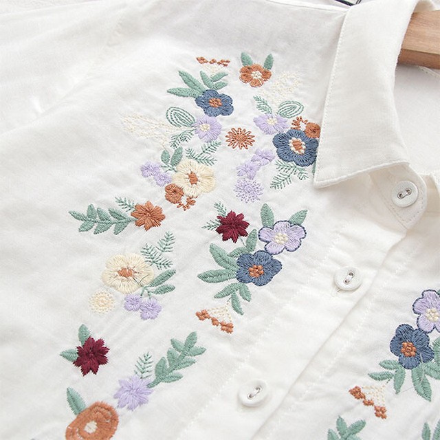 garden 花柄刺しゅう入りダブルガーゼコットンシャツ その4