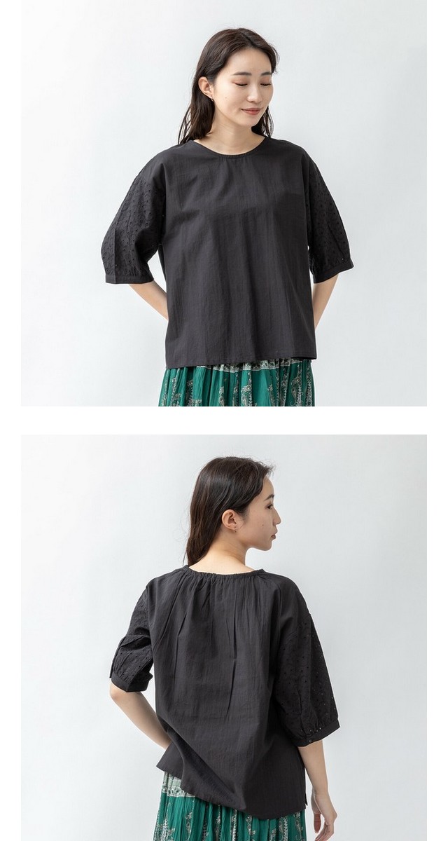 m.m.o 綿キャンブリック袖ししゅう丸首ブラウス その12