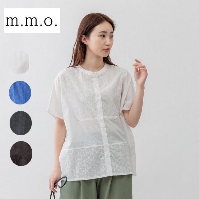 m.m.o 刺しゅう前開きバンドカラーブラウス