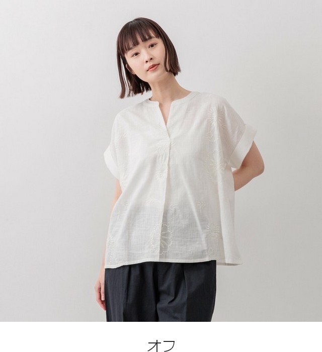 m.m.o 綿スラブ大柄刺繍スキッパーブラウス その2