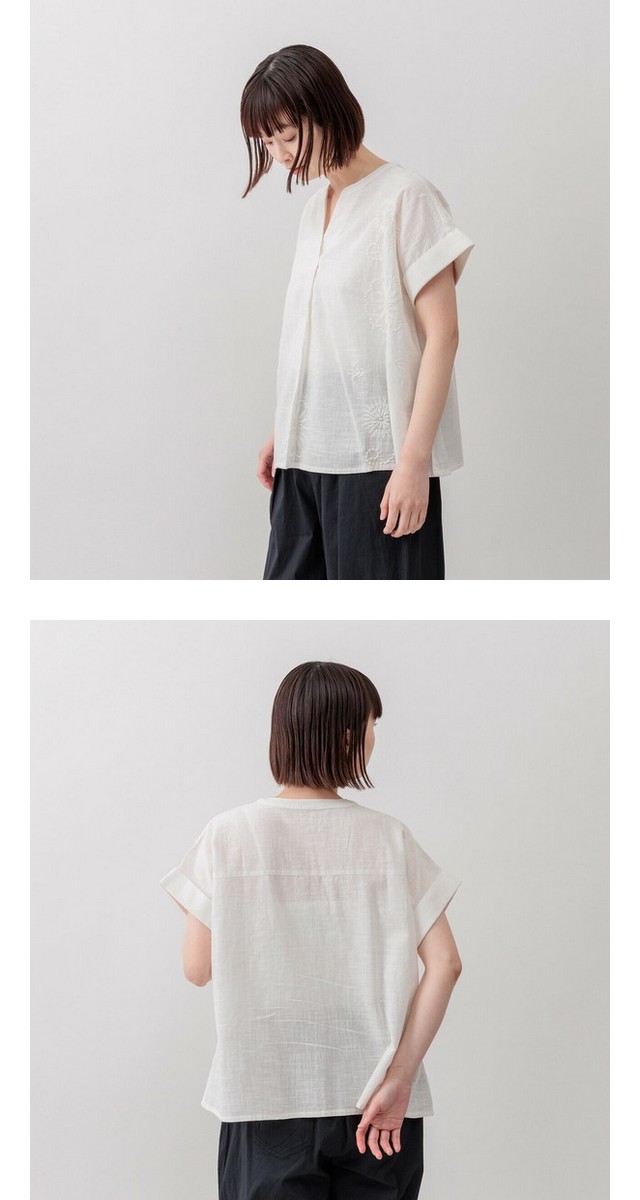 m.m.o 綿スラブ大柄刺繍スキッパーブラウス その3