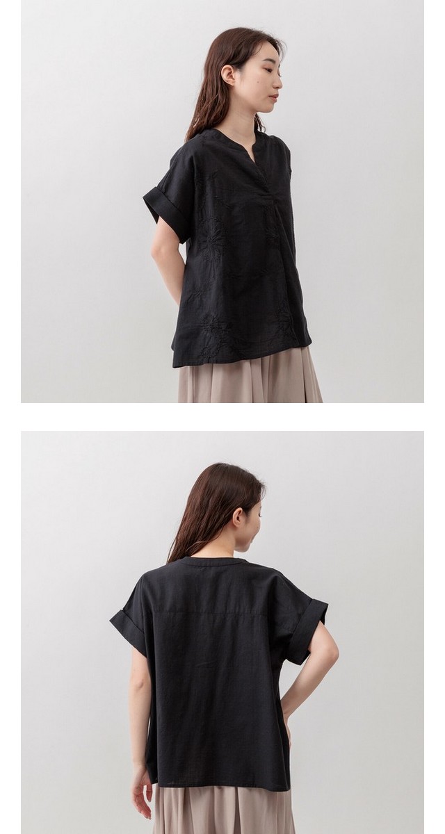 m.m.o 綿スラブ大柄刺繍スキッパーブラウス その11