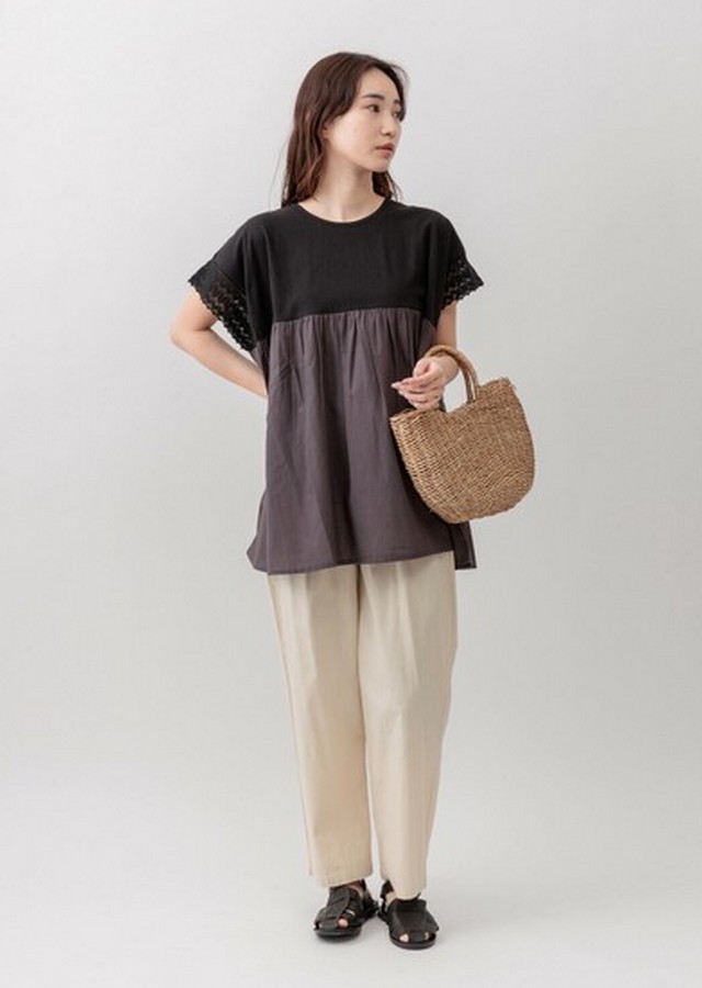m.m.o 綿ストレッチポプリンタック入りストレートパンツ その5