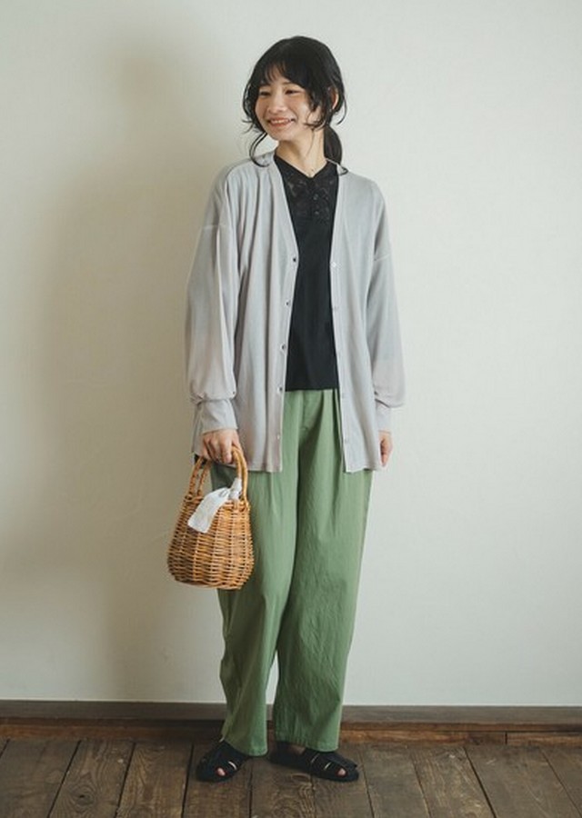 m.m.o 綿ストレッチポプリンタック入りストレートパンツ その9