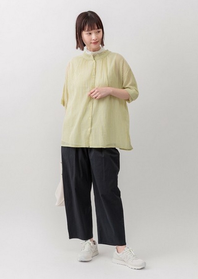 m.m.o 綿ストレッチポプリンタック入りストレートパンツ その13