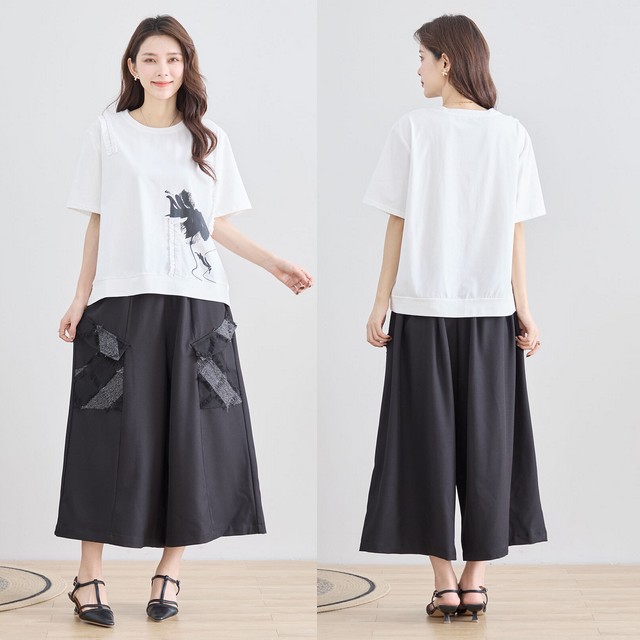 trube フリルアクセントアートプリントカットソー その7