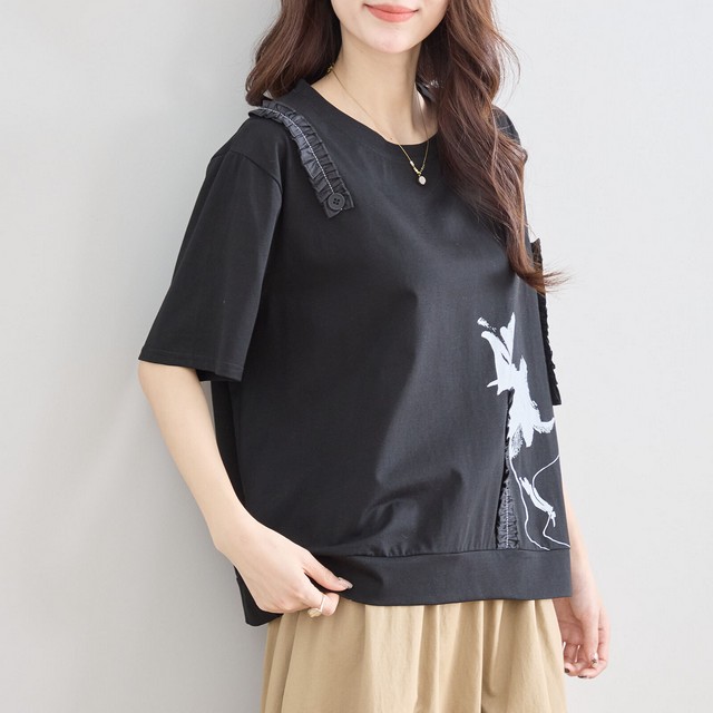 trube フリルアクセントアートプリントカットソー その10