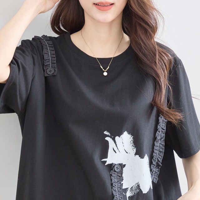 trube フリルアクセントアートプリントカットソー その11