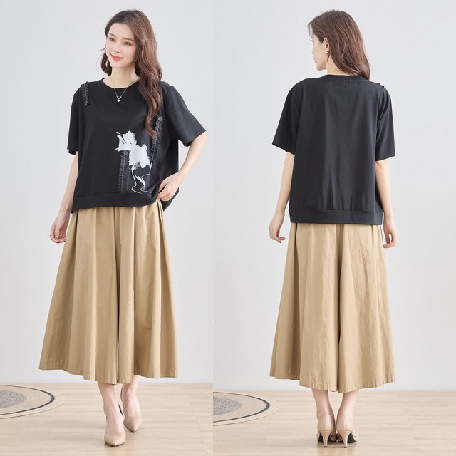trube フリルアクセントアートプリントカットソー その12