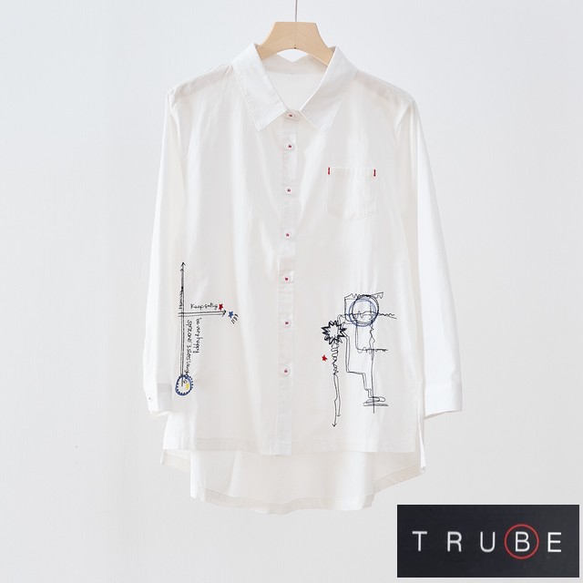 trube アート調刺繍コットンシャツ