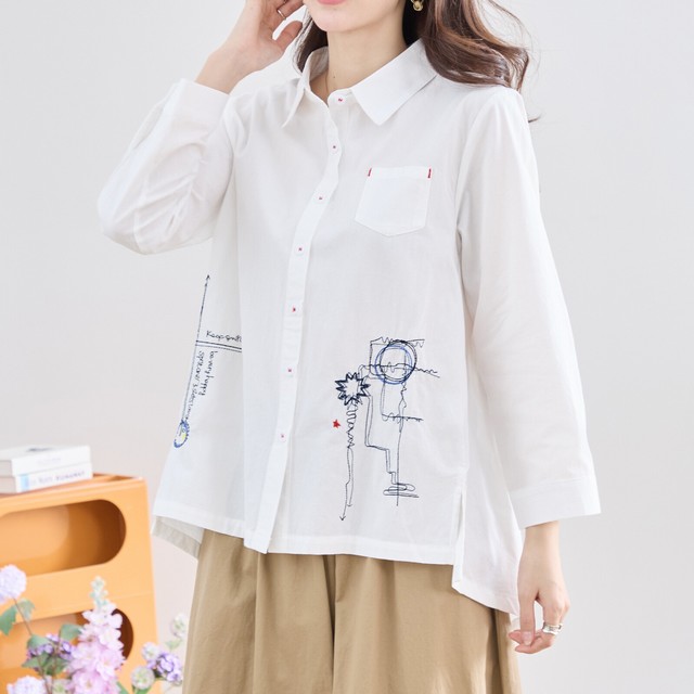 trube アート調刺繍コットンシャツ その3
