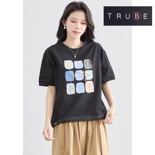 trube 裾ドロストアートプリントカットソー