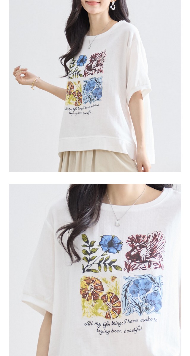 trube カラフルフラワーアートプリントTシャツ その3