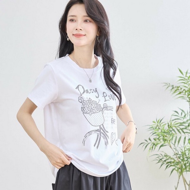 trube ラインストーンフラワーバスケットTシャツ その3