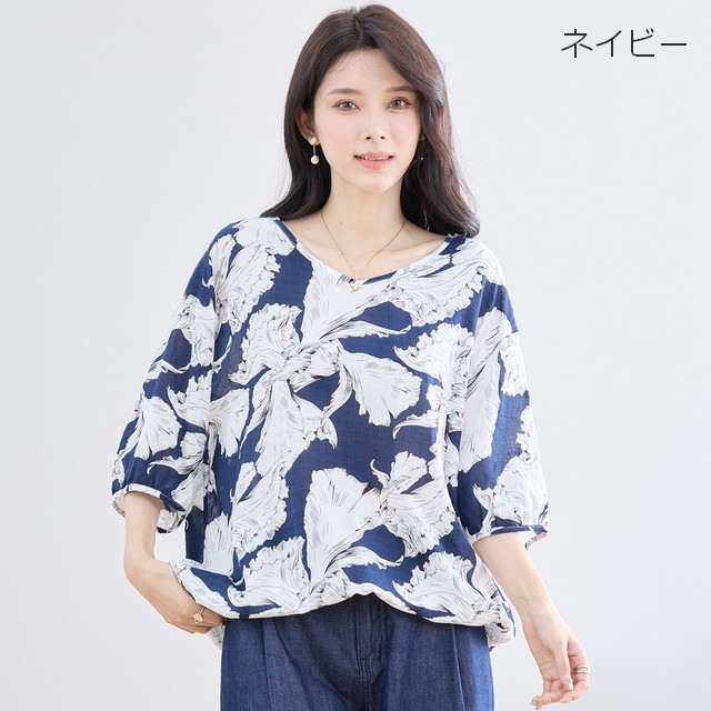 trube フラワー柄ドローストリングコットンシャツ その2