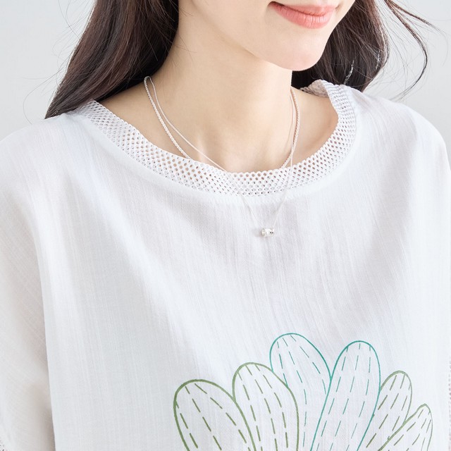 trube フラワーモチーフメッシュスリーブTシャツ その5