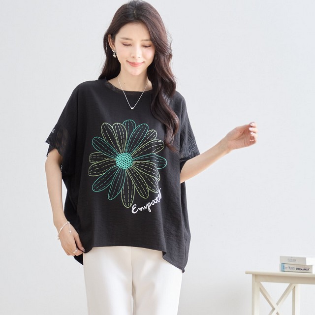 trube フラワーモチーフメッシュスリーブTシャツ その9
