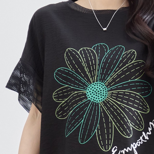 trube フラワーモチーフメッシュスリーブTシャツ その11