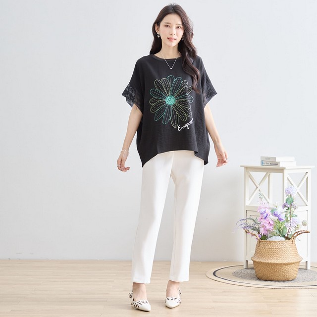 trube フラワーモチーフメッシュスリーブTシャツ その12