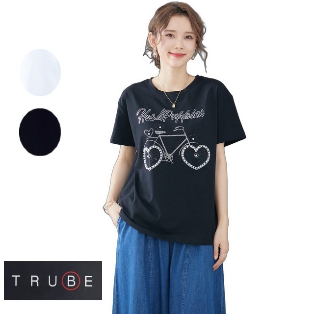 trube パールラインストーン自転車デザインTシャツ