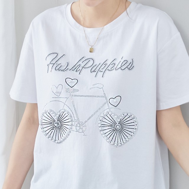 trube パールラインストーン自転車デザインTシャツ その3