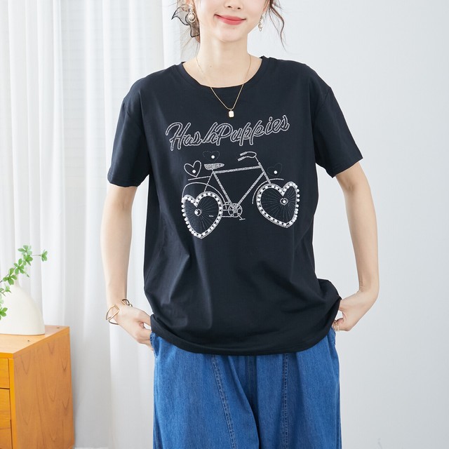 trube パールラインストーン自転車デザインTシャツ その7