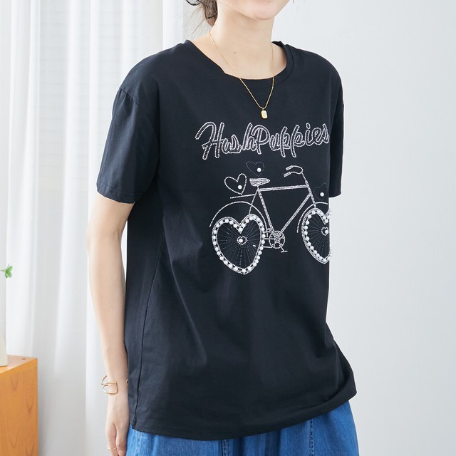 trube パールラインストーン自転車デザインTシャツ その9