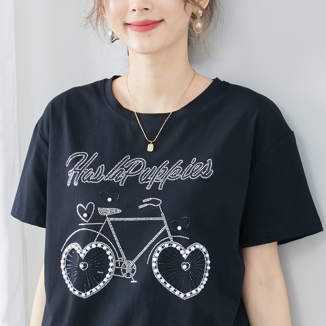 trube パールラインストーン自転車デザインTシャツ その10