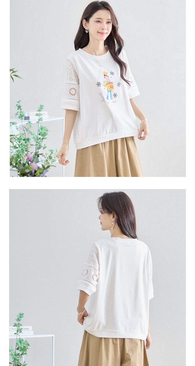 trube レース袖イラストガールTシャツ その3