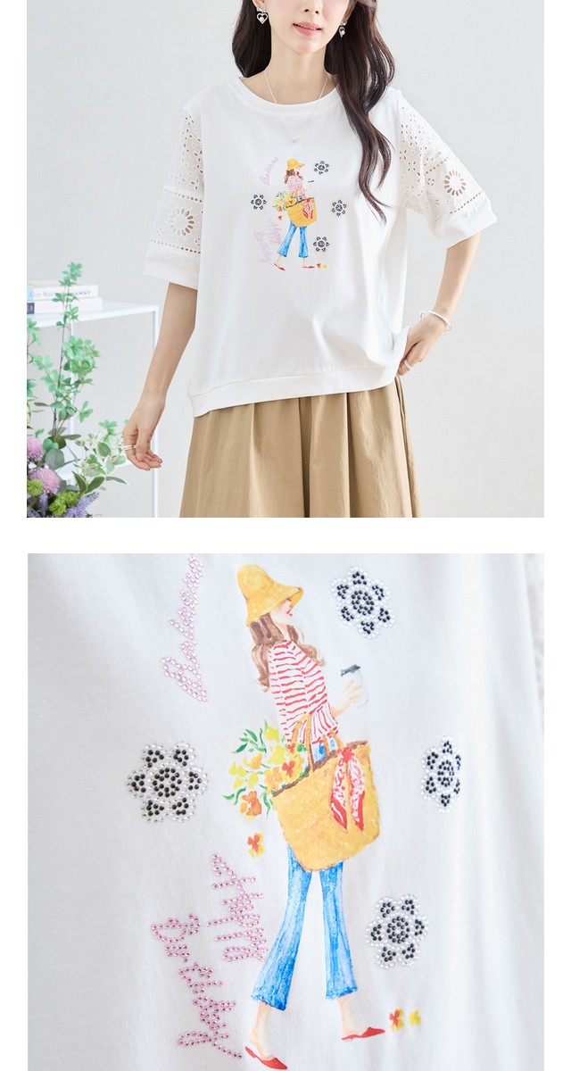 trube レース袖イラストガールTシャツ その5