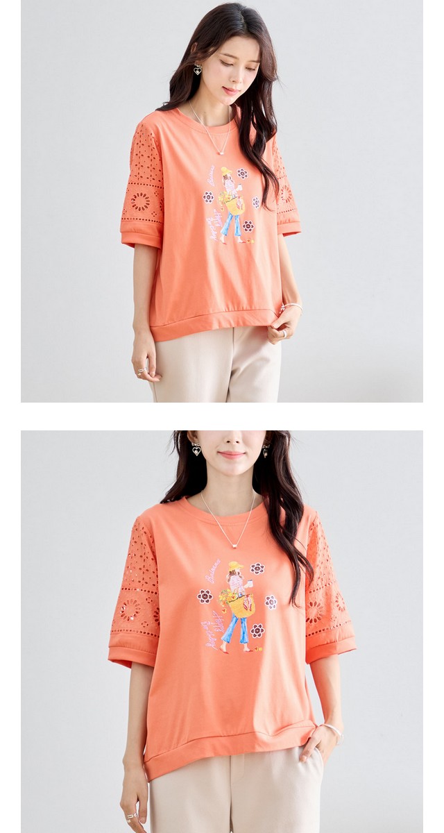 trube レース袖イラストガールTシャツ その8