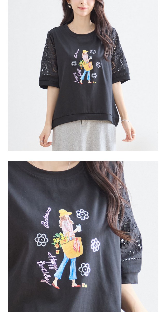 trube レース袖イラストガールTシャツ その12