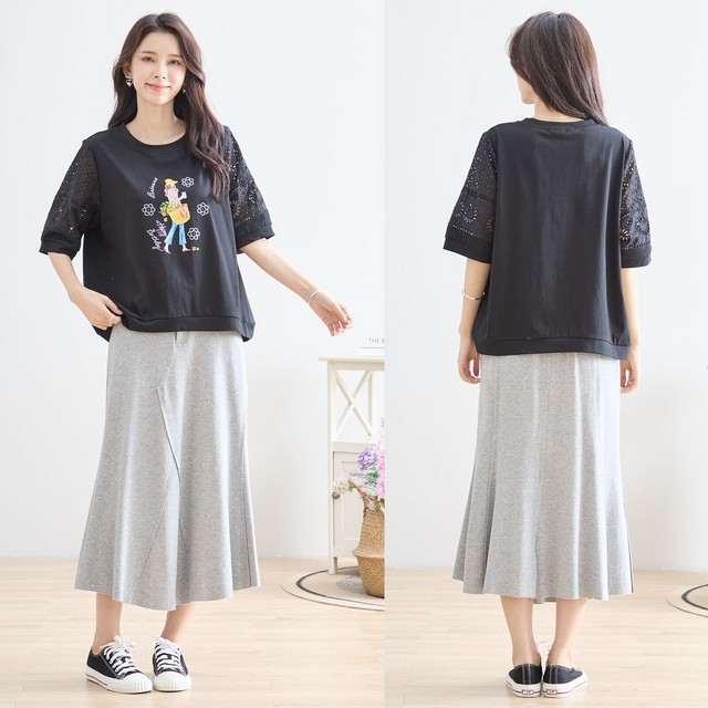 trube レース袖イラストガールTシャツ その13