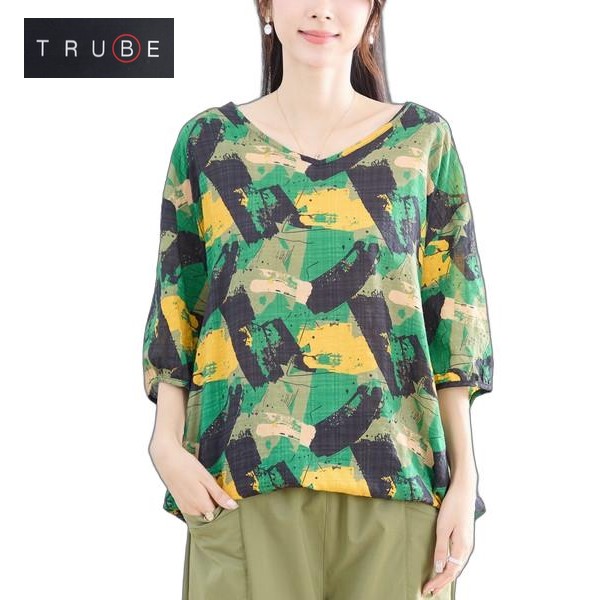 trube アートペイント柄コットンドロストトップス その1